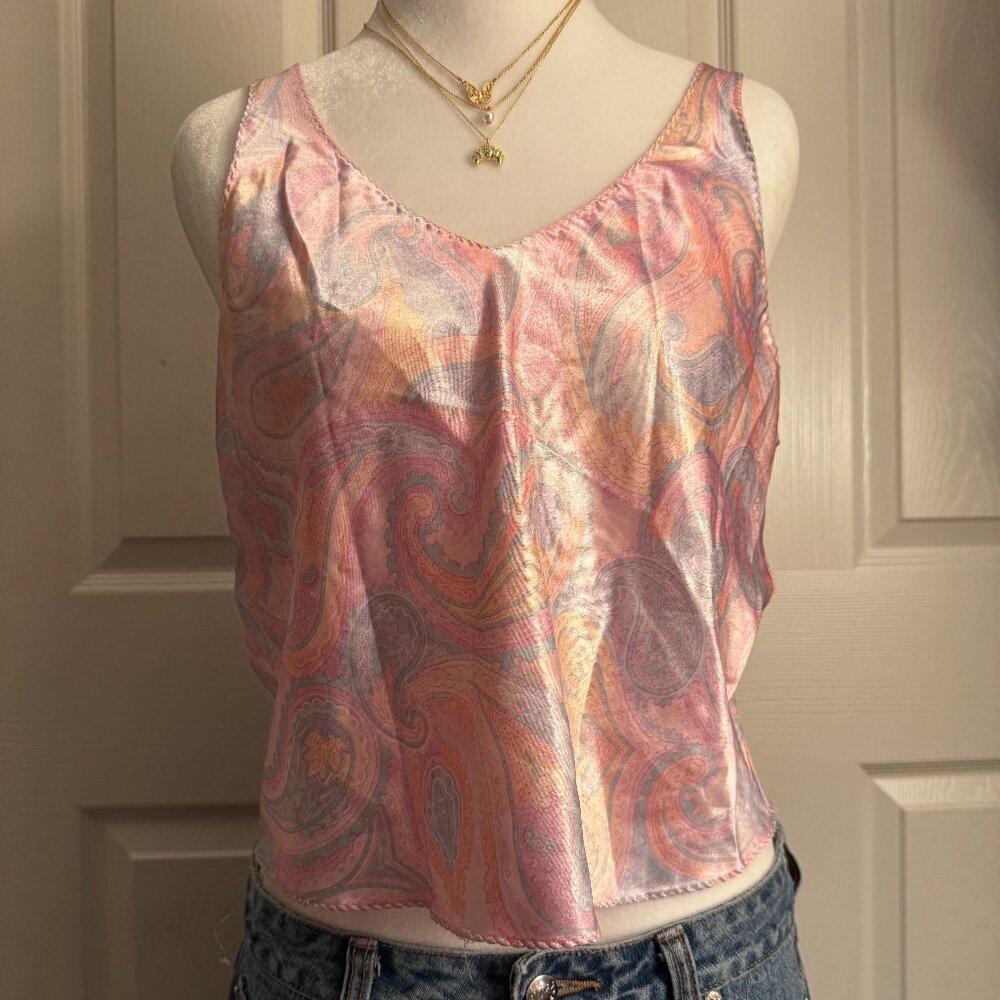 Pink & Blue Paisley Silk Tank Top